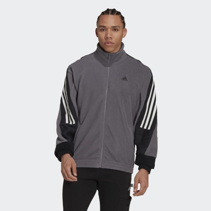 Adidas Sudadera Con Capucha De Forro Polar Con 3 Rayas De Iconos De Futuro En Gris