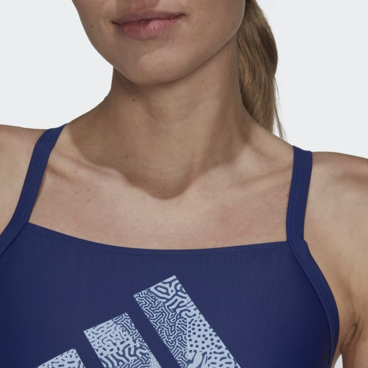 Traje De Baño Azul Con Logo Grande De Adidas