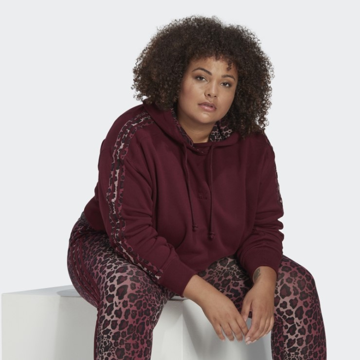 Sudadera Corta Con Capucha Y Estampado Animal De 3 Rayas (tallas Grandes) Burdeos Adidas