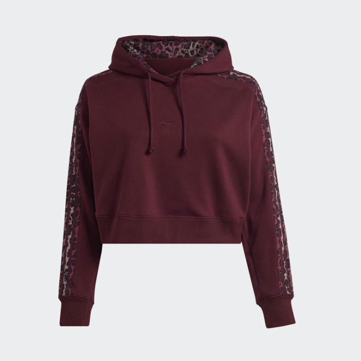 Sudadera Corta Con Capucha Y Estampado Animal De 3 Rayas (tallas Grandes) Burdeos Adidas