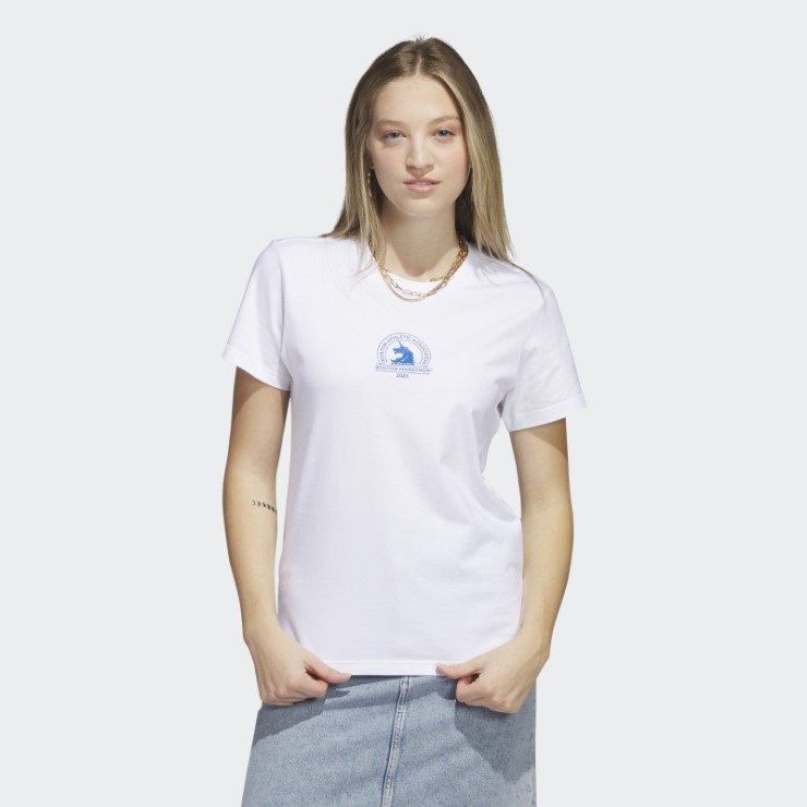 Camiseta Blanca Con Gráfico De Mapa Del Maratón De Boston 2023 Adidas