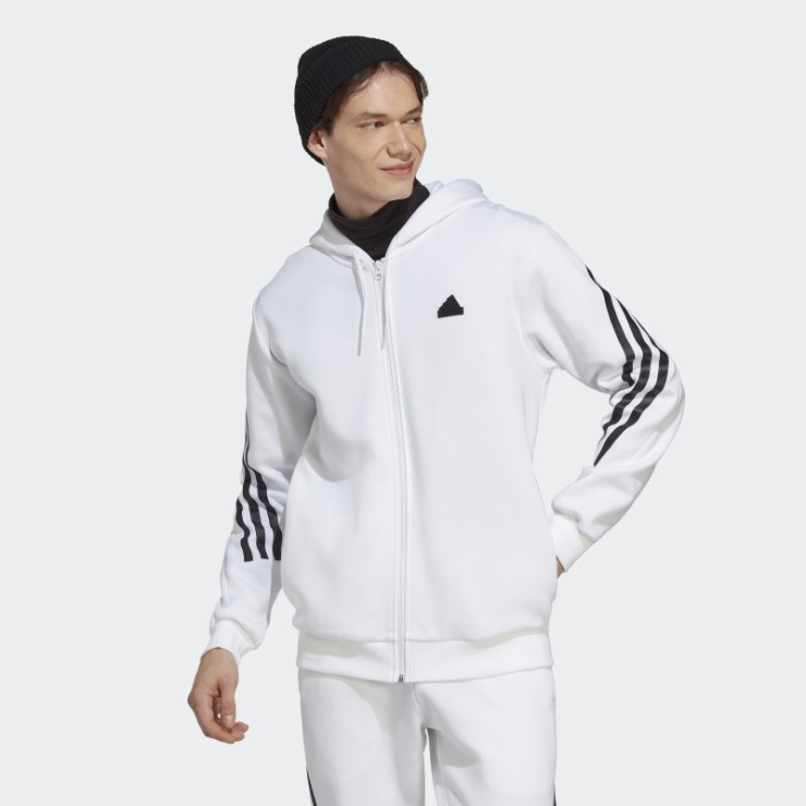 Adidas Sudadera Con Capucha Y Cremallera Completa De 3 Rayas Con íconos Del Futuro En Blanco