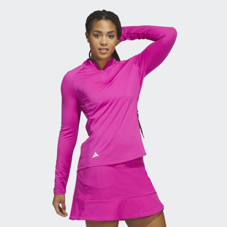 Polo Fucsia De Golf De Manga Larga Con Cremallera De Un Cuarto Adidas