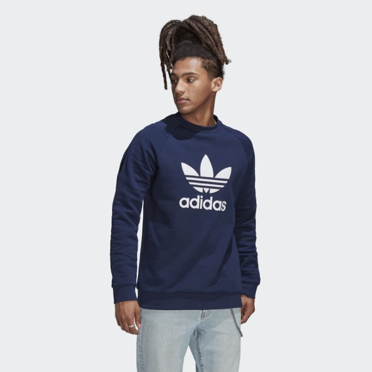 Adidas Night Indigo Adicolor Classics Sudadera Con Cuello Redondo Y Trébol