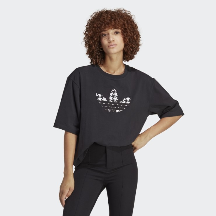 Camiseta Negra Con Relleno De Trébol De Pata De Gallo De Adidas Originals