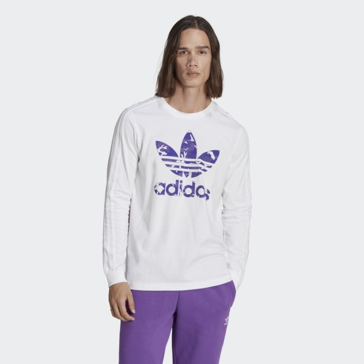 Camiseta De Manga Larga Con Rayas De Camuflaje Y Gráficos Blancos De Adidas