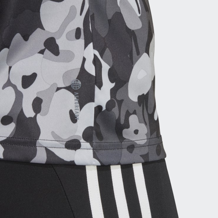 Camiseta Negra Con Estampado Floral Con Cuello En V Y Detalles Mínimos Aeroready Train Essentials Adidas